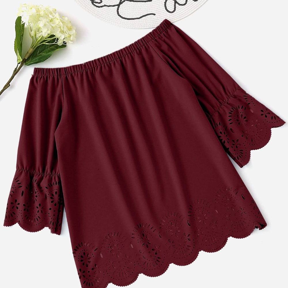 Off-the-Shoulder Scalloped Hem Top